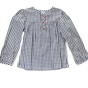bella bliss Navy Checkered Girls Blouse 100% Cotton Gingham Red Buttons Size 7